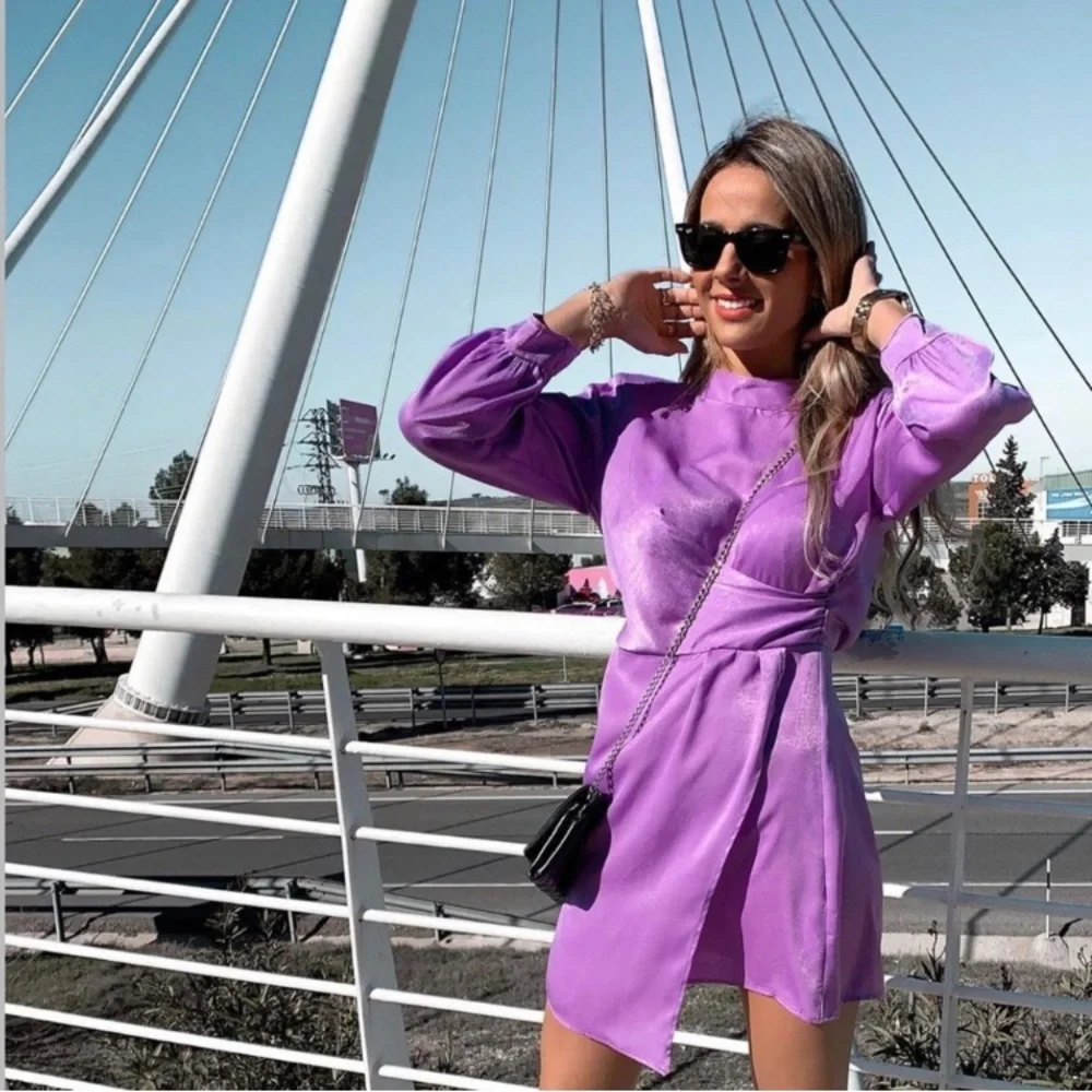 Zara Light Lilac Draped Satin Effect Dress - Picture 4 of 16